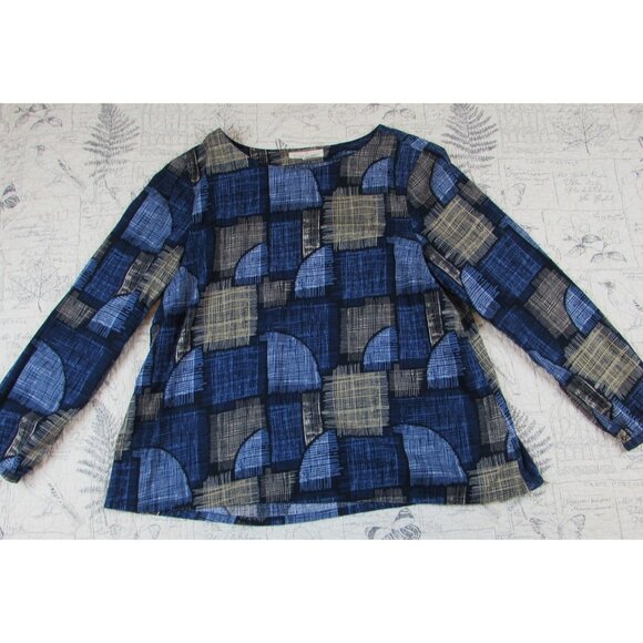 EUC Seasalt Cornwall cotton viscose boat neck Blue Print top Shirt womens US 12 - Picture 1 of 6